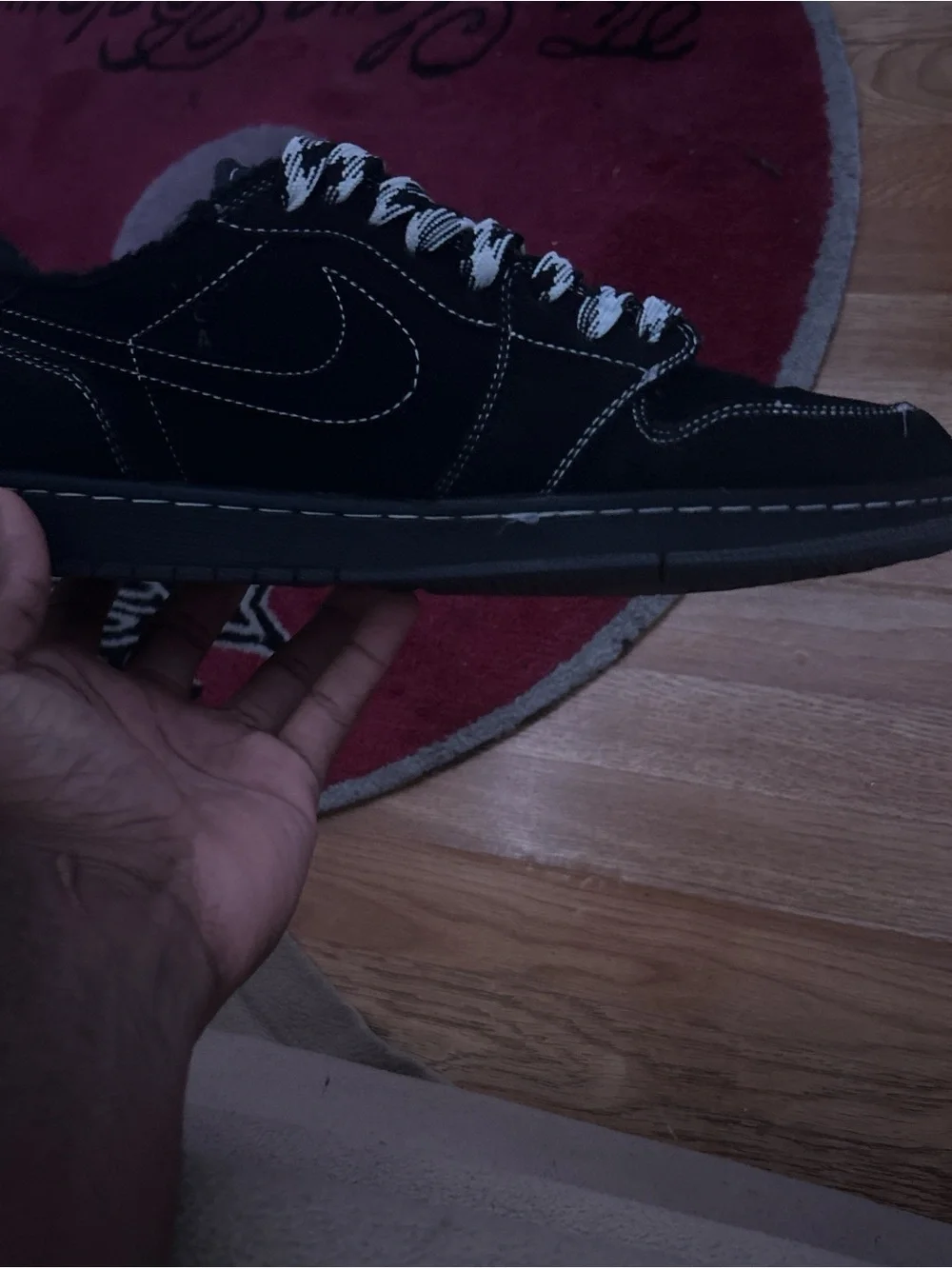 Jordan Low-Top Black Suede Sneaker with Contrast White Stitching